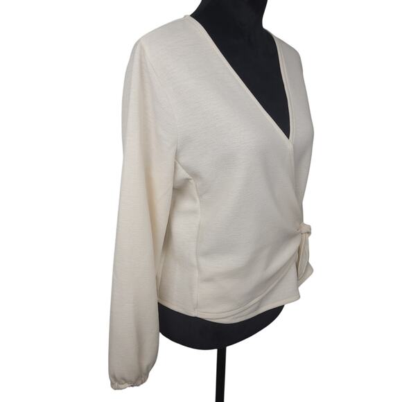 Madewell Texture & Thread Women's Crepe Wrap Crop Top Sz Large Long Sleeve Cream - Picture 5 of 14